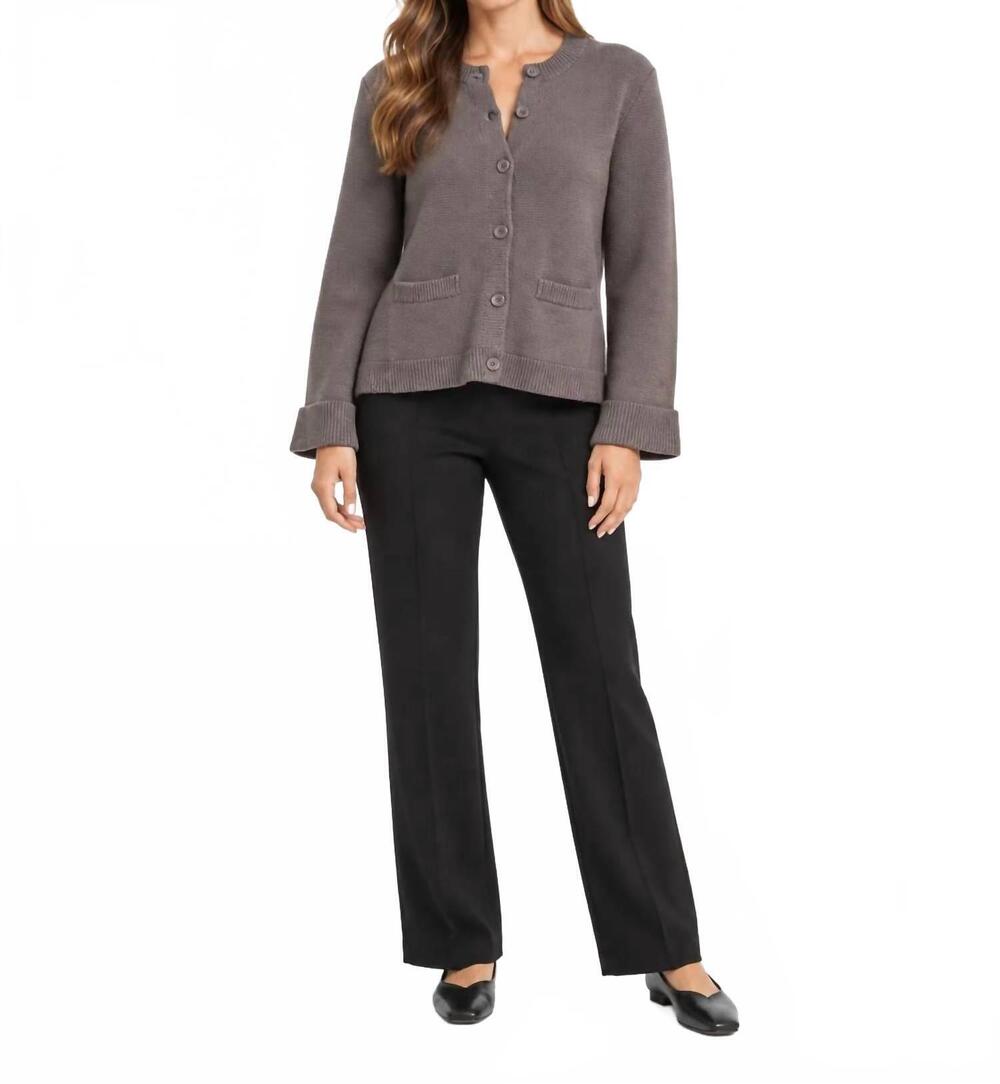 NEW ELAN crew neck sweater jacket with bell sleeves & pockets in gray